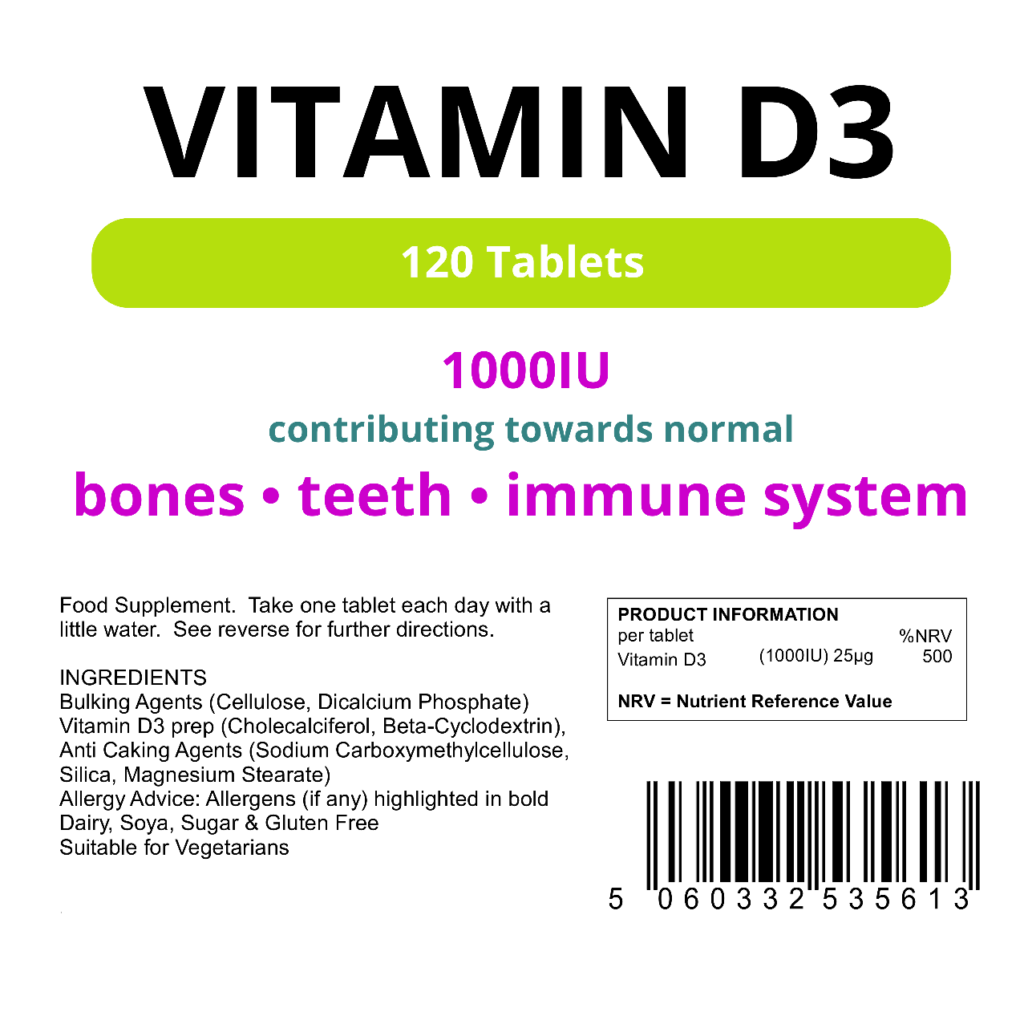 Vitamin D3 25mcg 1000 IU 120 Tablets Zoom Health